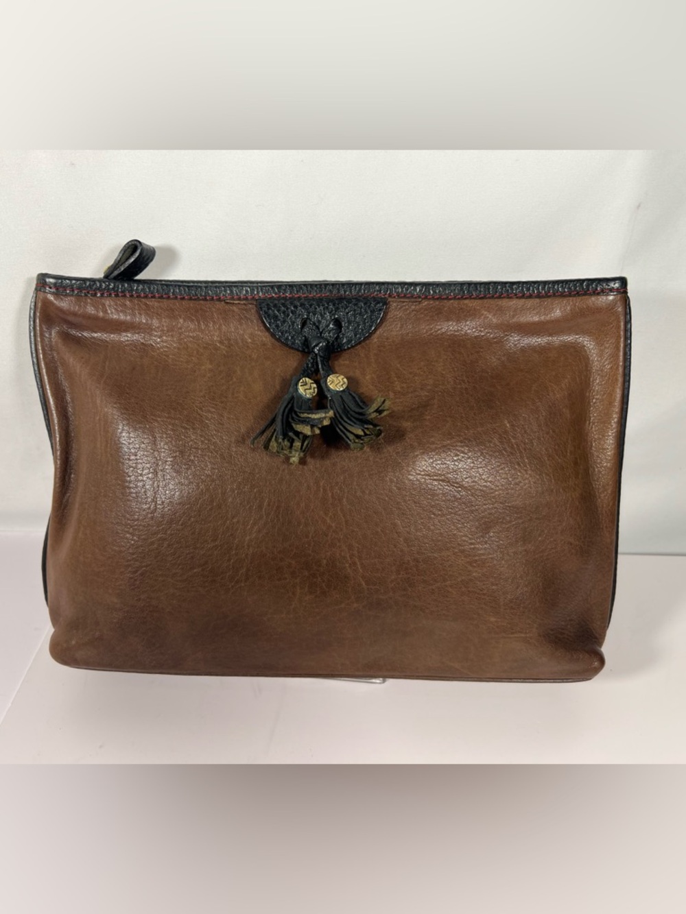 7040: Vintage Bally Brown Leather Zip Clutch Pouch